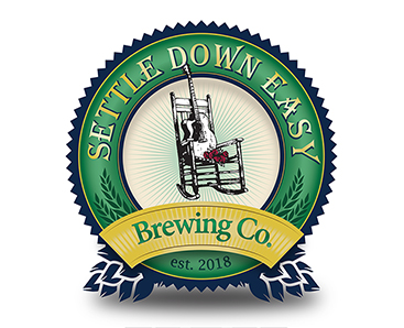 badge logo design for brewery and restaurant, settle down easy