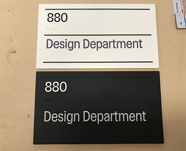 compression molded acrylic panels with direct to surface raised print sign panels for interior way finding